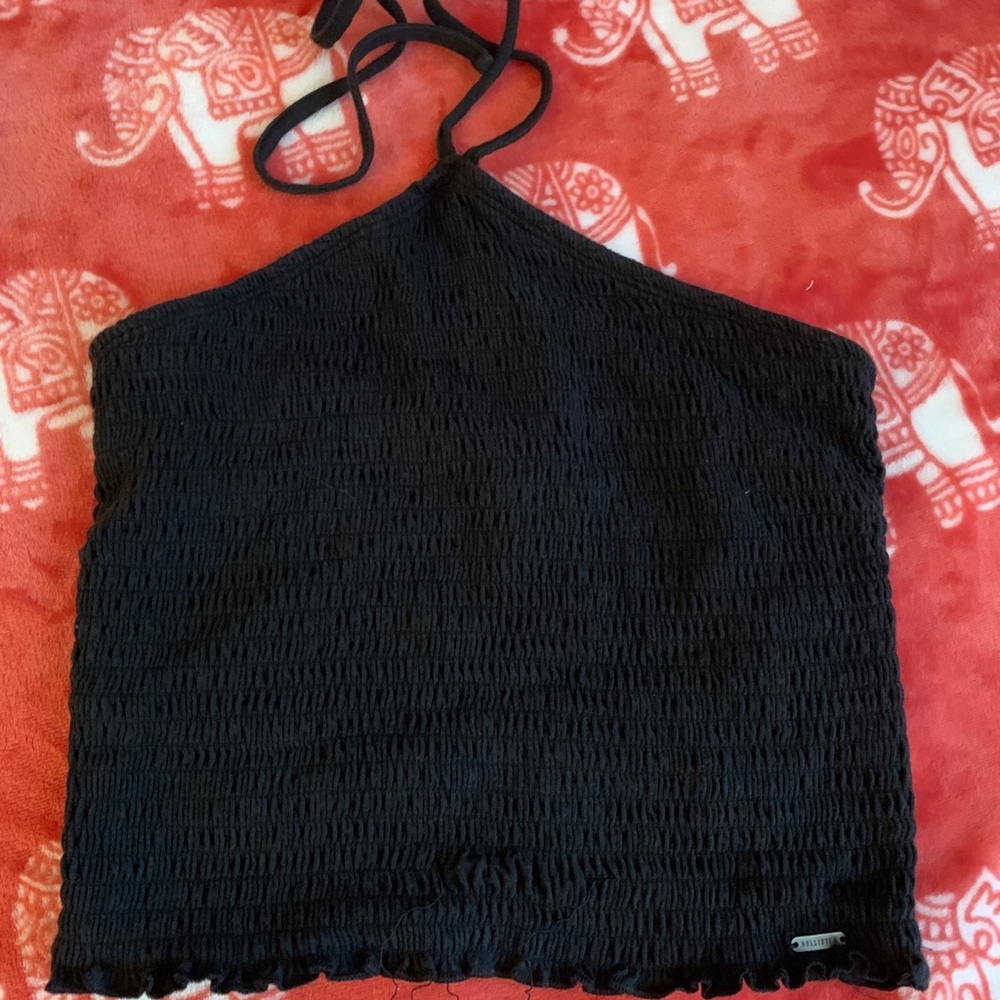 Hollister cropped black halter neck tie up top